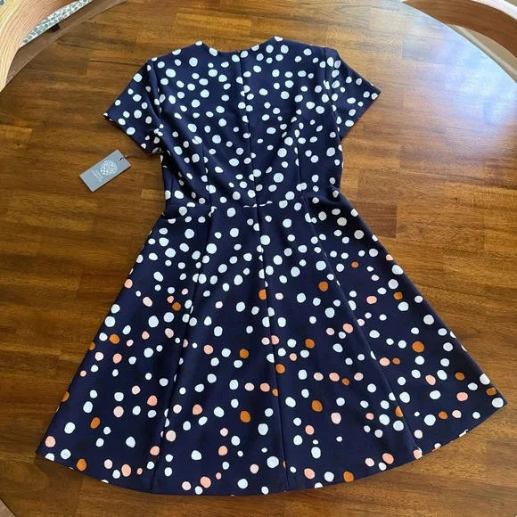 NWT $128 Vince Camuto Polka Dot Short Sleeve Fit & Flare Dress in NAVY MULTI-2P! - Picture 5 of 11